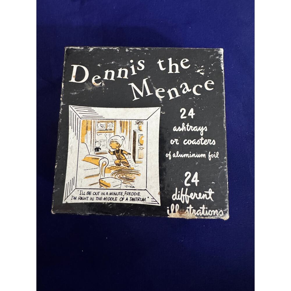 Vintage Dennis the Menace Ashtrays or Coasters Aluminum Foil 20/24 original box